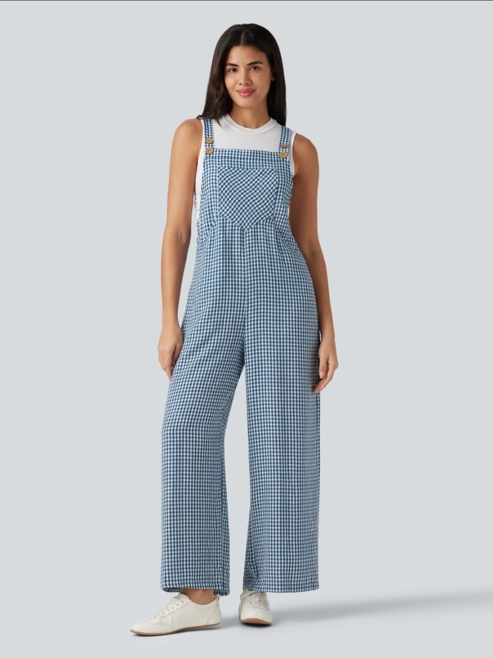 Halara Plaid Linen-Feel Overalls with Pockets